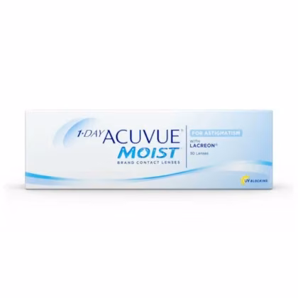 Caixa frontal das lentes 1-Day Acuvue Moist para Astigmatismo com 30 lentes