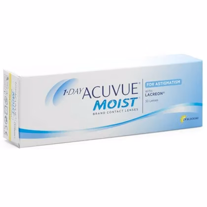 Caixa das lentes 1-Day Acuvue Moist para Astigmatismo vista em perspectiva