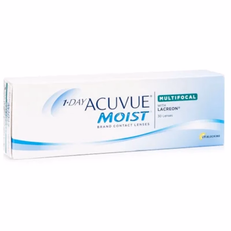 Caixa das lentes 1-Day Acuvue Moist Multifocal vista em perspectiva