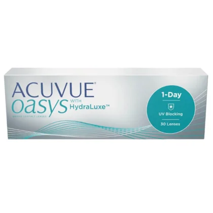 Caixa frontal com 30 lentes ACUVUE OASYS 1-Day com tecnologia HydraLuxe