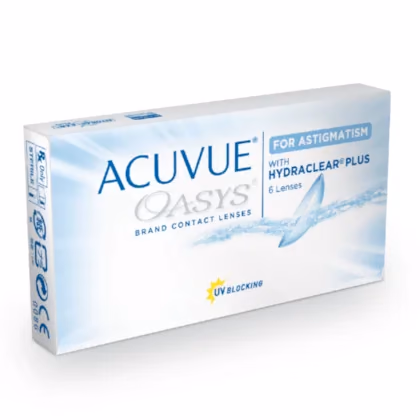 Caixa das lentes ACUVUE OASYS para Astigmatismo vista em perspectiva