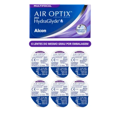 Caixa e seis blisters das lentes AIR OPTIX plus HydraGlyde Multifocal
