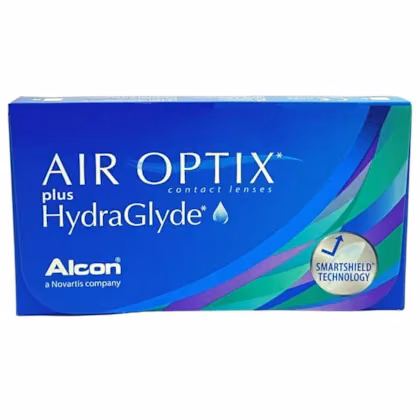 Caixa frontal das lentes AIR OPTIX plus HydraGlyde com 6 lentes