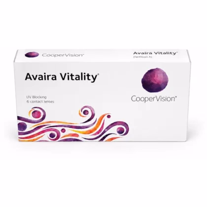 Caixa das lentes de contato Avaira Vitality vista em perspectiva