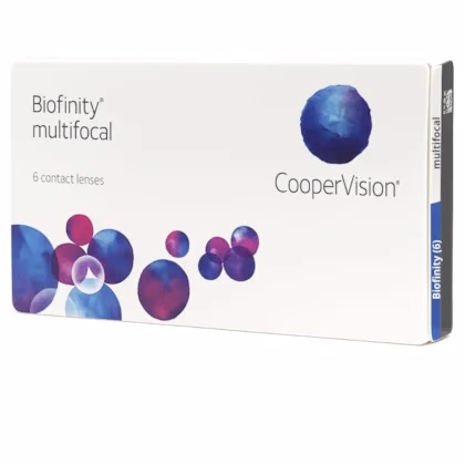 Caixa das lentes de contato Biofinity Multifocal vista em perspectiva