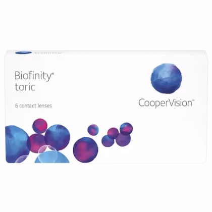 Caixa frontal das lentes Biofinity Toric com 6 lentes