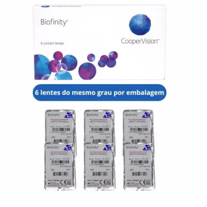 Caixa Biofinity e os seis blísteres da mesma graduação