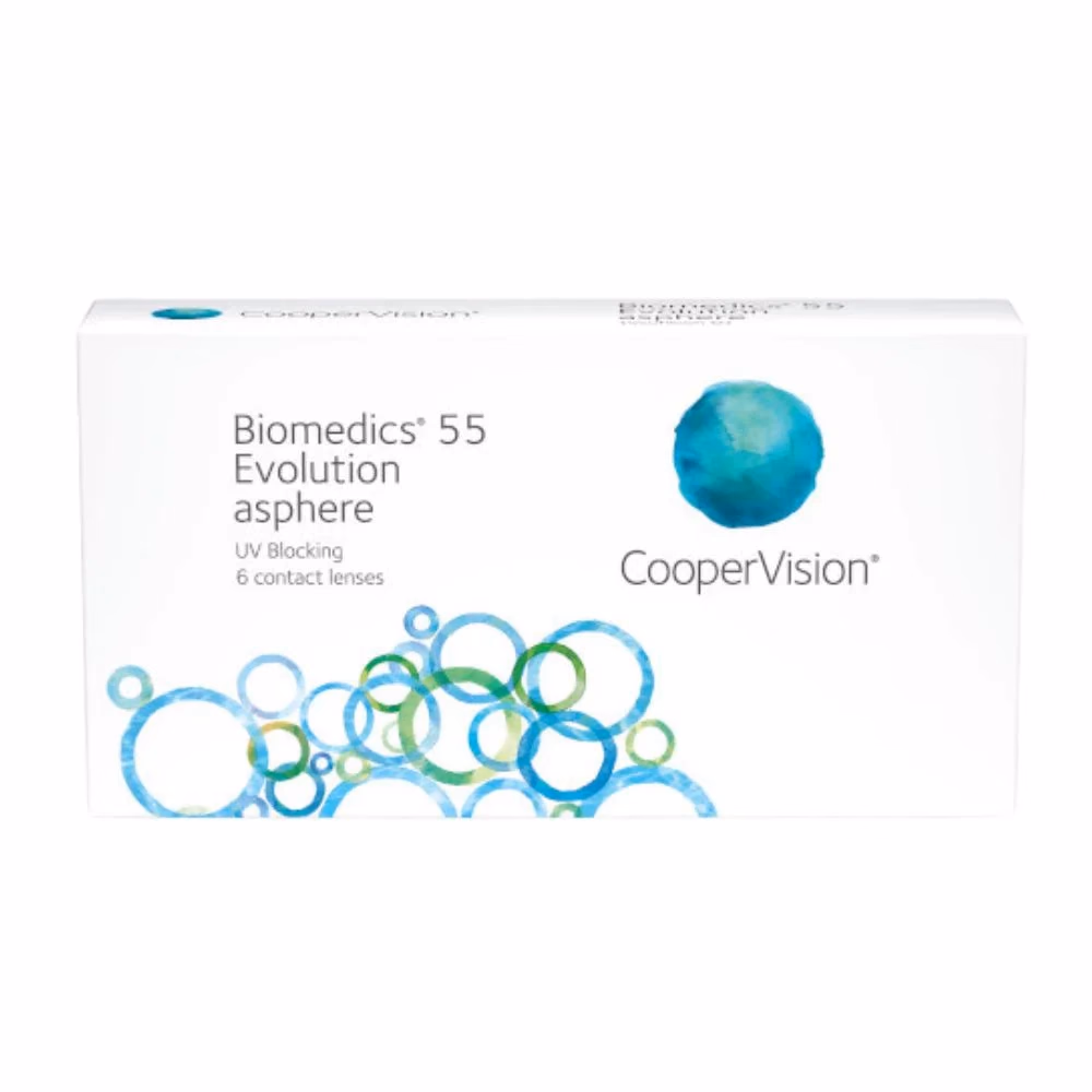 Caixa frontal das lentes de contato Biomedics 55 Evolution com 6 lentes