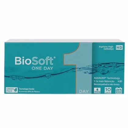 Caixa frontal das lentes de contato BioSoft One Day com 10 lentes