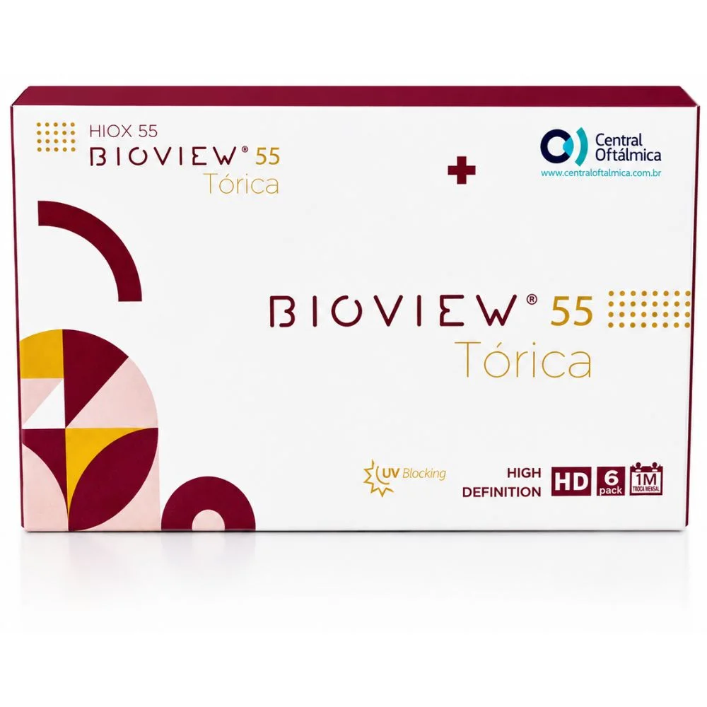 Caixa frontal das lentes de contato Bioview 55 UV Tórica com 6 lentes