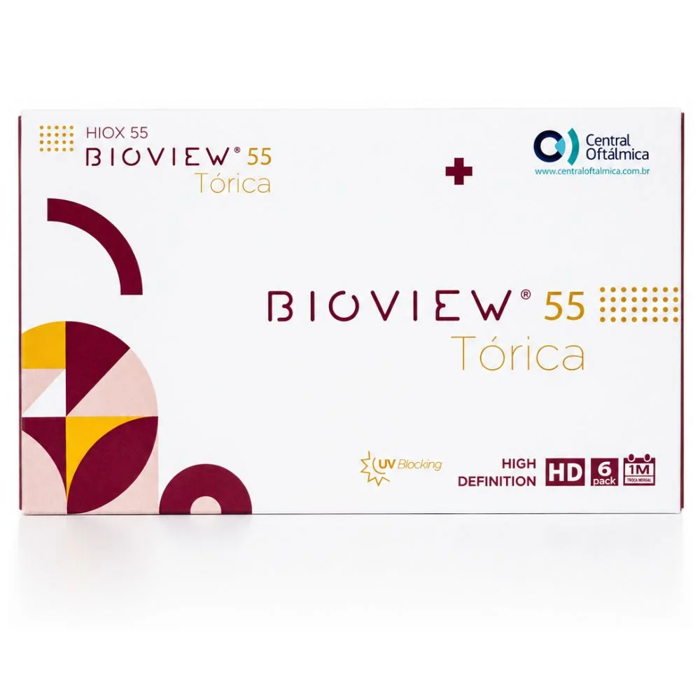 Embalagem frontal Bioview 55 UV Tórica da Central Oftálmica