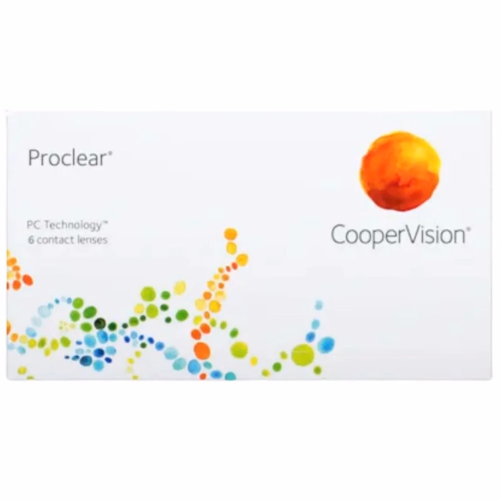 Caixa frontal das lentes de contato Proclear com 6 lentes