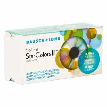Caixa das lentes coloridas SofLens StarColors II sem grau vista em perspectiva