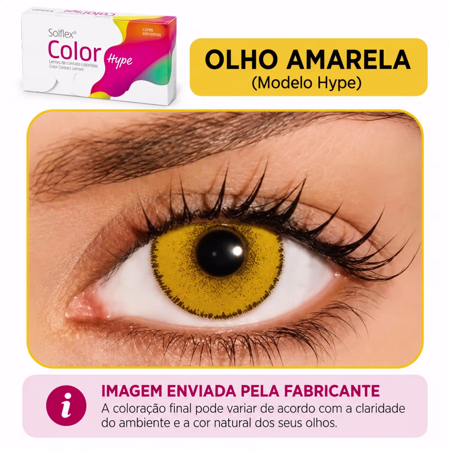 Resultado ilustrativo da lente Solflex Color Hype amarela no olho