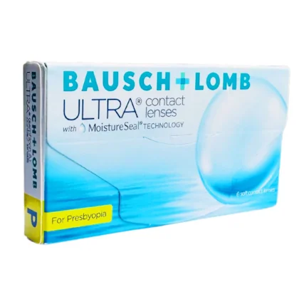 Embalagem das lentes Bausch + Lomb ULTRA Multifocal para presbiopia vista em perspectiva